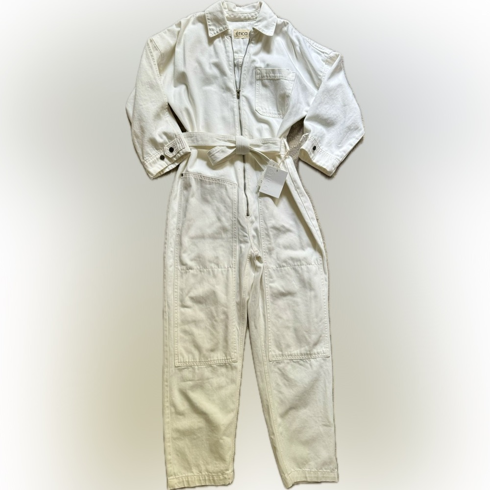 Ética white carpenter jumpsuit